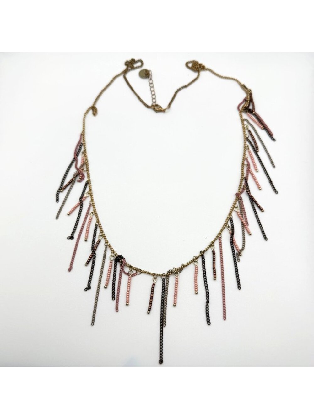 Sweet Lola Dangle Chain Necklace With Pink & Bronze Bead Accents